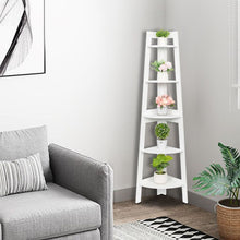 Load image into Gallery viewer, 5 Tier Corner Shelf Stand Wood Display Storage Home Furniture White