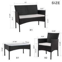 Load image into Gallery viewer, Black 4 Piece Rattan Garden Furniture Set