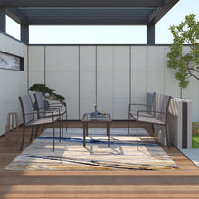 Load image into Gallery viewer, Brown Garden Furniture Set, 4 Piece Patio Furniture Glass Coffee Table 2 Textilene Armchairs 1 Double Seat Sofa Conversation Set, for Patio Outdoor Poolside