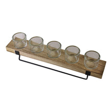 Load image into Gallery viewer, 5 Piece Glass, Wood & Metal Tealight Holder