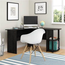 Load image into Gallery viewer, FCH L-Shaped Wood Right-angle Computer Desk with Two-layer Bookshelves Black