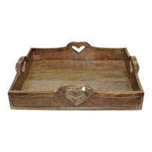 Load image into Gallery viewer, Set Of 2 Mango Wood Heart Detail Serving Trays