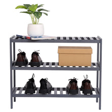 Load image into Gallery viewer, 100% Bamboo Shoe Rack Bench, Shoe Storage, 3-Layer Multi-Functional Cell Shelf, Can Be Used For Entrance Corridor, Bathroom, Living Room And Corridor 70 * 25 * 55 - Grey