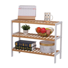 Load image into Gallery viewer, 100% Bamboo Shoe Rack Bench, Shoe Storage, 3-Layer Multi-Functional Cell Shelf, Can Be Used For Entrance Corridor, Bathroom, Living Room And Corridor 70 * 25 * 55 - Natural and White