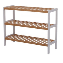 Load image into Gallery viewer, 100% Bamboo Shoe Rack Bench, Shoe Storage, 3-Layer Multi-Functional Cell Shelf, Can Be Used For Entrance Corridor, Bathroom, Living Room And Corridor 70 * 25 * 55 - Natural and White