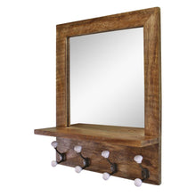 Load image into Gallery viewer, Mango Wood Shelf Unit With Mirror & 4 Double Coat Hooks