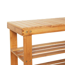 Load image into Gallery viewer, 90cm Strip Pattern 3 Tiers Bamboo Stool Shoe Rack Wood Color