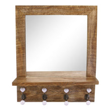 Load image into Gallery viewer, Mango Wood Shelf Unit With Mirror & 4 Double Coat Hooks