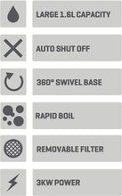 Load image into Gallery viewer, Daewoo Balmoral 1.6L Plastic Kettle (220-240V/50-60Hz/2520-3000W) with Removable & Washable Limescale Filter and 360 Rotation Base, Locking Lid with Auto & Manual Switch Off and LED Indicator - White