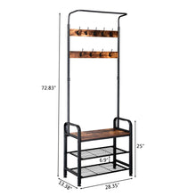 Load image into Gallery viewer, Industrial Vintage Coat Rack Shoe Bench, Hall Tree Entryway Storage Shelf, 3 in 1 Design