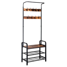 Load image into Gallery viewer, Industrial Vintage Coat Rack Shoe Bench, Hall Tree Entryway Storage Shelf, 3 in 1 Design