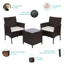 Load image into Gallery viewer, 3 PCS Rattan Wicker Furniture Set 2 Seater, PE Rattan Garden Patio Garden Furniture Bistro Set, Outdoor Seating Garden Chairs Set Of 2 with Coffee Table for Garden Patio Bistro Porch Balcony