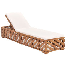 Load image into Gallery viewer, Solid Teak Wood Sun Lounger with Cushion Furniture Cream/Dark Gray