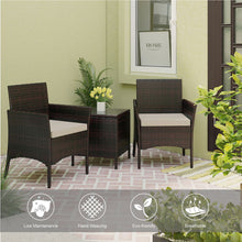 Load image into Gallery viewer, 3 PCS Rattan Wicker Furniture Set 2 Seater, PE Rattan Garden Patio Garden Furniture Bistro Set, Outdoor Seating Garden Chairs Set Of 2 with Coffee Table for Garden Patio Bistro Porch Balcony