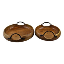 Load image into Gallery viewer, Set Of 2 Mango Wood Bowls With Metal Handles