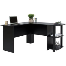 Load image into Gallery viewer, FCH L-Shaped Wood Right-angle Computer Desk with Two-layer Bookshelves Black