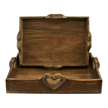 Load image into Gallery viewer, Set Of 2 Mango Wood Heart Detail Serving Trays
