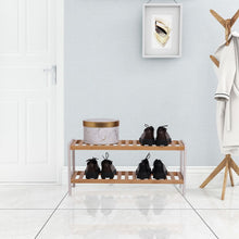 Load image into Gallery viewer, 100% Bamboo Shoe Rack Bench, Shoe Storage, 2-Layer Multi-Functional Cell Shelf, Can Be Used For Entrance Corridor, Bathroom, Living Room And Corridor 70 * 25 * 33 - Natural and White