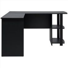 Load image into Gallery viewer, FCH L-Shaped Wood Right-angle Computer Desk with Two-layer Bookshelves Black