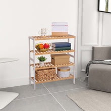Load image into Gallery viewer, 100% Bamboo Shoe Rack Bench, Shoe Storage, 4-Layer Multi-Functional Cell Shelf, Can Be Used For Entrance Corridor, Bathroom, Living Room And Corridor 70 * 25 * 80 - Natural and White