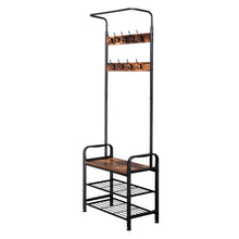 Load image into Gallery viewer, Industrial Vintage Coat Rack Shoe Bench, Hall Tree Entryway Storage Shelf, 3 in 1 Design