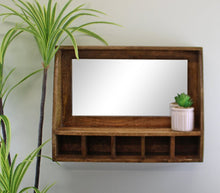 Load image into Gallery viewer, Mango Wood Wall Shelf With Mirror & Storage Slots