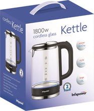 Load image into Gallery viewer, Infapower Glass 1800w 1.8L 360° Cordless Kettle- X507
