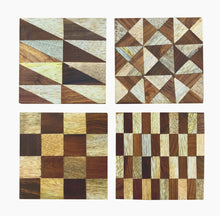 Load image into Gallery viewer, Set/4 Assorted Wood Inlay Coasters