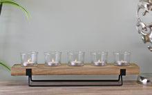 Load image into Gallery viewer, 5 Piece Glass, Wood & Metal Tealight Holder