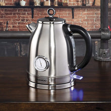 Load image into Gallery viewer, Daewoo Kingsbury 1.7L Stainless Steel Dial Kettle | 3kW | Removable & Washable Limescale Filter | Retro Dial Temperature Gauge | Auto & Manual Switch Off with LTD Indicator - Silver