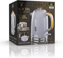 Load image into Gallery viewer, Daewoo Astoria Stainless Steel Lid Opening and Auto/Manual Switch Off Options (220-240V) Boil Dry Protection and Cord Storage, Timeless Design for Any Kitchen, 1.7L Kettle (Grey)