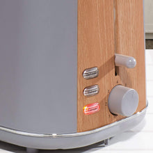 Load image into Gallery viewer, Daewoo Stockholm 2 Slice Matte Finish Wood Effect Toaster | Cancel, Defrost & Reheat 6 Time Settings | Self Centre Function | Bread Size 12cm x 12cm-Slide Out Crumb Tray | 800W Power-Grey