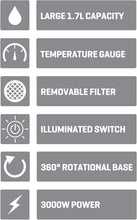 Load image into Gallery viewer, Daewoo Kingsbury 1.7L Stainless Steel Dial Kettle | 3kW | Removable & Washable Limescale Filter | Retro Dial Temperature Gauge | Auto & Manual Switch Off with LTD Indicator - Silver