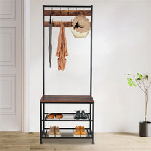 Load image into Gallery viewer, Industrial Coat Rack, Hall Tree Entryway Shoe Bench, Storage Shelf Organizer, Accent Furniture with Metal Frame