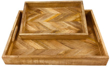 Load image into Gallery viewer, Herringbone Square Wood Rustic Trays Set of 2