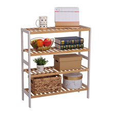 Load image into Gallery viewer, 100% Bamboo Shoe Rack Bench, Shoe Storage, 4-Layer Multi-Functional Cell Shelf, Can Be Used For Entrance Corridor, Bathroom, Living Room And Corridor 70 * 25 * 80 - Natural and White