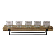 Load image into Gallery viewer, 5 Piece Glass, Wood & Metal Tealight Holder