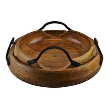 Load image into Gallery viewer, Set Of 2 Mango Wood Bowls With Metal Handles