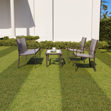 Load image into Gallery viewer, Brown Garden Furniture Set, 4 Piece Patio Furniture Glass Coffee Table 2 Textilene Armchairs 1 Double Seat Sofa Conversation Set, for Patio Outdoor Poolside