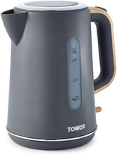 Load image into Gallery viewer, Tower Scandi Cordless Rapid Boil Kettle 1.7L 3000w Grey/Wood Accents