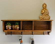 Load image into Gallery viewer, Mango Wood Wall Shelf With Storage Slots & 4 Hooks