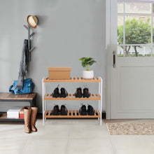 Load image into Gallery viewer, 100% Bamboo Shoe Rack Bench, Shoe Storage, 3-Layer Multi-Functional Cell Shelf, Can Be Used For Entrance Corridor, Bathroom, Living Room And Corridor 70 * 25 * 55 - Natural and White