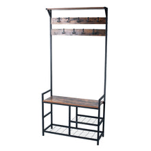 Load image into Gallery viewer, Coat Rack Shoe Bench, Hall Tree Entryway Storage Bench, Wood Look Accent Furniture with Metal Frame, 3-in-1 Design (Rustic Brown)