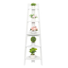 Load image into Gallery viewer, 5 Tier Corner Shelf Stand Wood Display Storage Home Furniture White