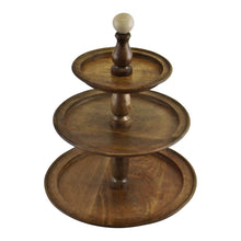 Load image into Gallery viewer, Country Cottage 3 Tier Mango Wood Cake Stand
