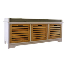 Load image into Gallery viewer, White & Natural 3 Drawer Storage Bench With Grey Cushion