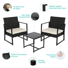 Load image into Gallery viewer, Rattan Garden Furniture Set, 3 PCS Rattan Weaving Wicker Bistro Set Include 2 Armchairs with Cushion, 2 Cushion Cove, 1 Coffee Table for Garden, Balcony, Pool Side