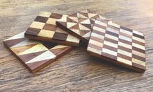 Load image into Gallery viewer, Set/4 Assorted Wood Inlay Coasters
