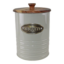 Load image into Gallery viewer, Metal and Acacia Wood Biscuit Tin, 19x15cm
