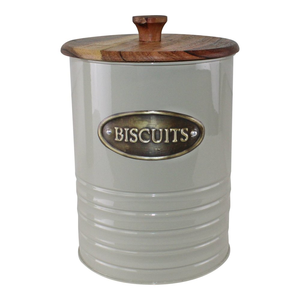 Metal and Acacia Wood Biscuit Tin, 19x15cm